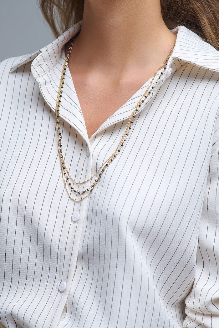 Sophisticated Pinstripe Cream-Striped High-Neck Shirt - Shirts