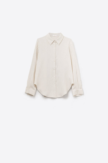 Sophisticated Pinstripe Cream-Striped High-Neck Shirt - Shirts