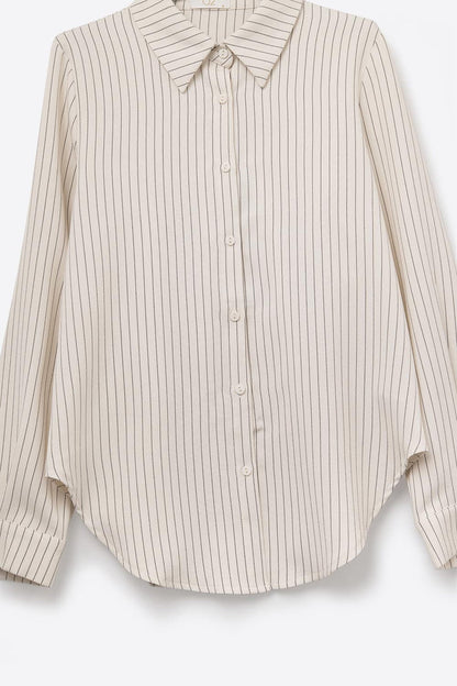 Sophisticated Pinstripe Cream-Striped High-Neck Shirt - Shirts