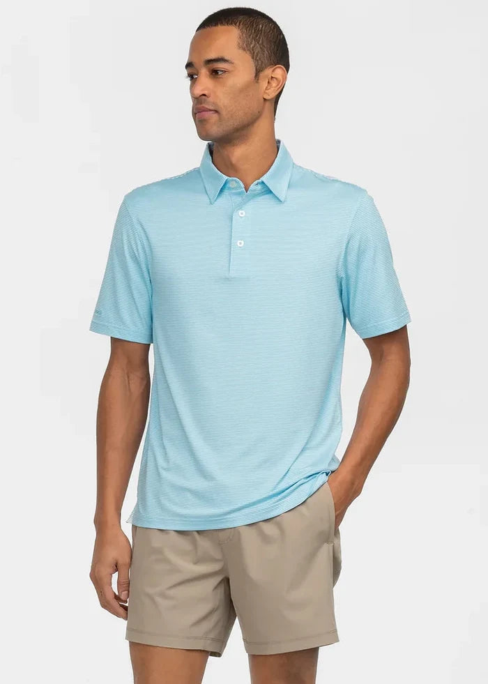 spring blue polo southern shirt company Southern Shirt Co Heather Madison Stripe Polo - Alaskan Blue