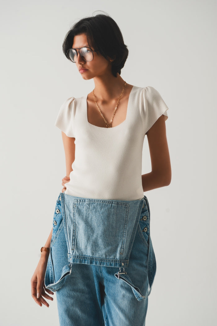 square neck puff sleeve sweater in cream