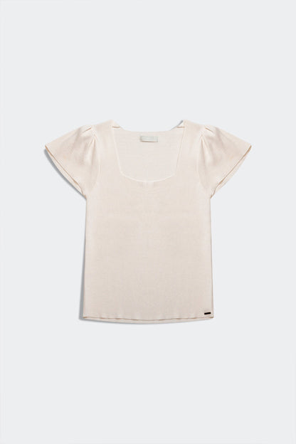 square neck puff sleeve sweater in cream