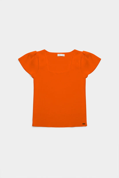 square neck puff sleeve sweater in orange