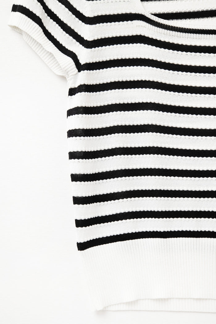 Square neck Stripped Sweater in Black and White