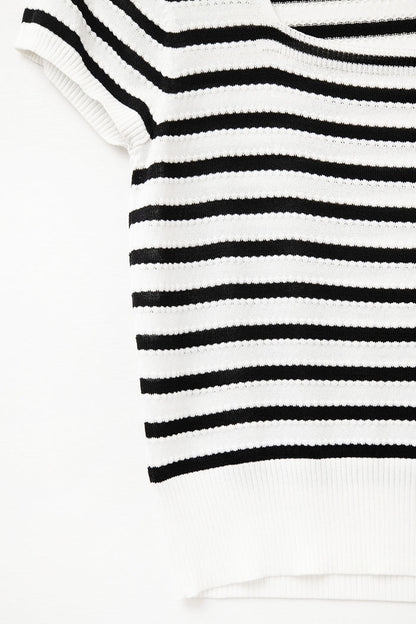 Square neck Stripped Sweater in Black and White