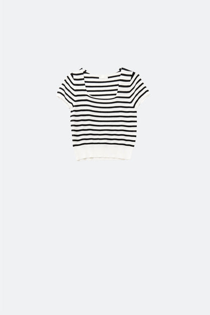 Square neck Stripped Sweater in Black and White