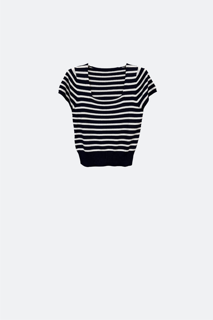 Square neck Stripped Sweater in White and Black