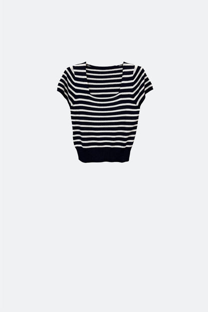 Square neck Stripped Sweater in White and Black