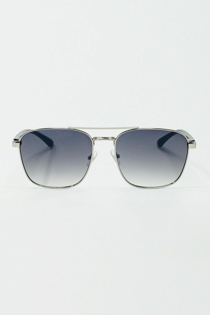 Squared Metal Sunglasses in Gray Smoke Lens