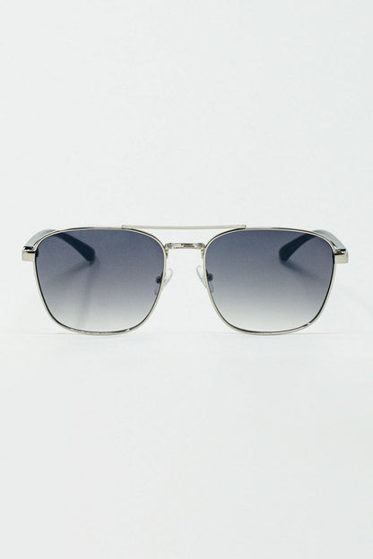 Squared Metal Sunglasses in Gray Smoke Lens