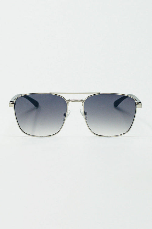 Squared Metal Sunglasses in Gray Smoke Lens