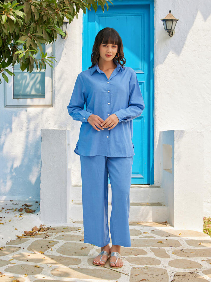 Women Blue Cotton Co-ord Set - Pinklay