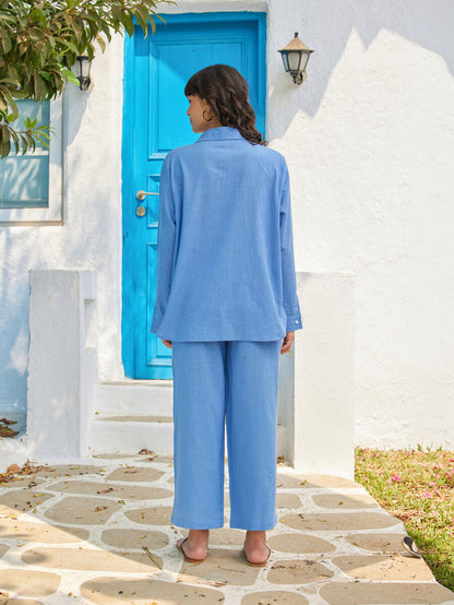 Women Blue Cotton Co-ord Set - Pinklay