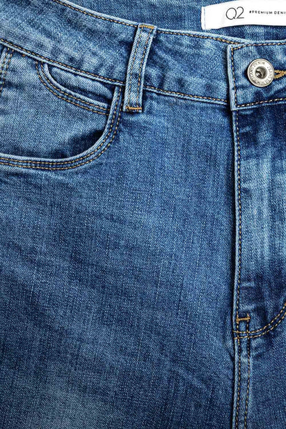 straight fit cuffed jeans with mid wash - Denim