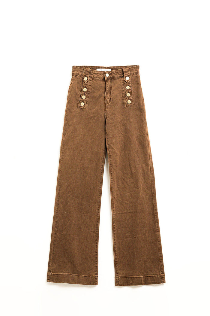 Straight Jeans With Gold Buttons At the Side in camel - trousers