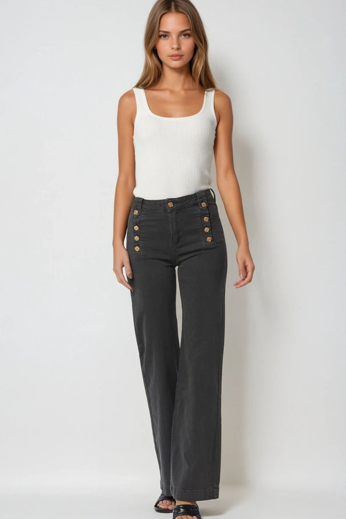 Straight Jeans With Gold Buttons At the Side in dark grey - trousers