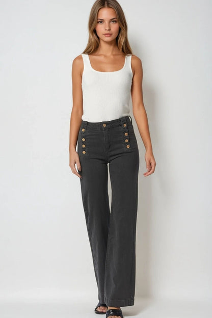 Straight Jeans With Gold Buttons At the Side in dark grey - trousers