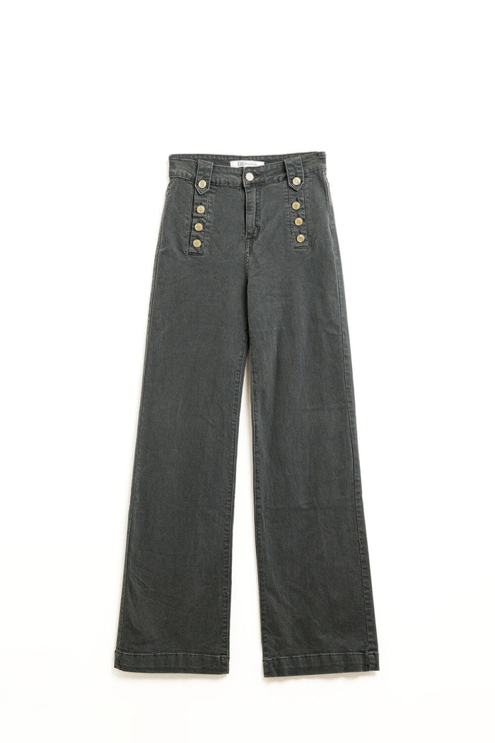 Straight Jeans With Gold Buttons At the Side in dark grey - trousers