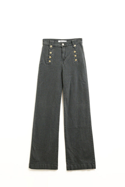 Straight Jeans With Gold Buttons At the Side in dark grey - trousers