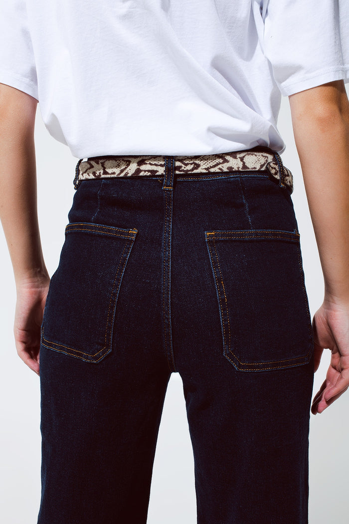 Straight Jeans With Pocket Detail In Dark Wash - Denim