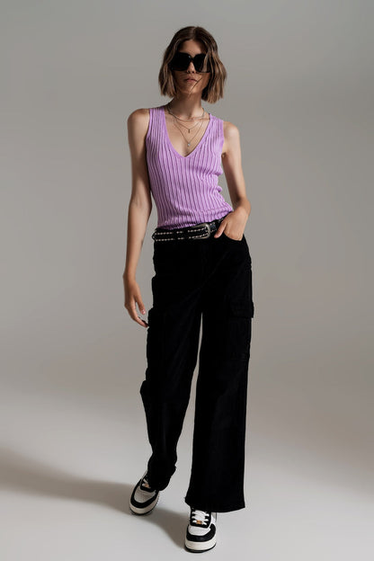 Straight Leg Cargo Jeans in Black - Coloured Jeans