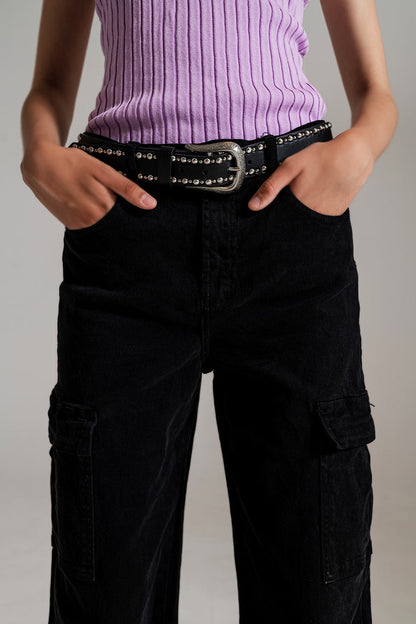 Straight Leg Cargo Jeans in Black - Coloured Jeans