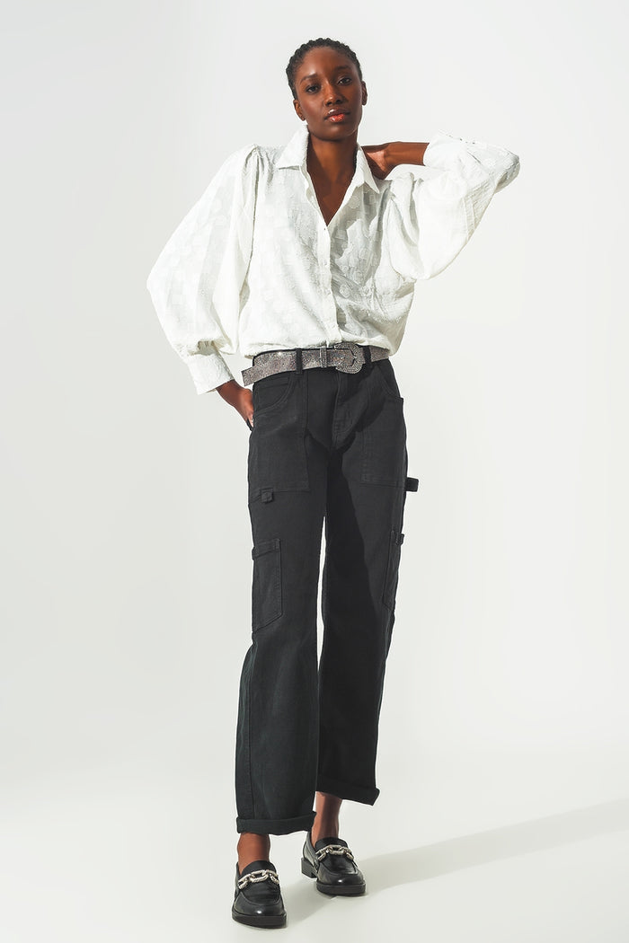 Straight Leg Cargo Pants in Black - Coloured Jeans