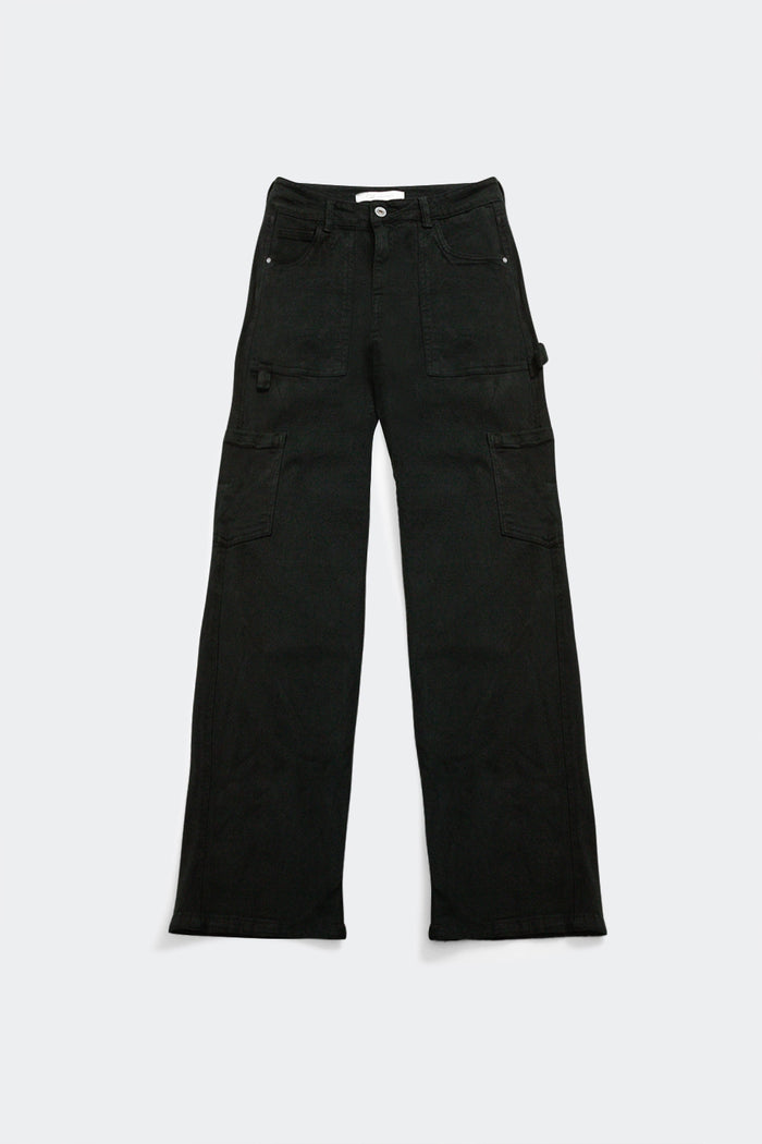 Straight Leg Cargo Pants in Black - Coloured Jeans
