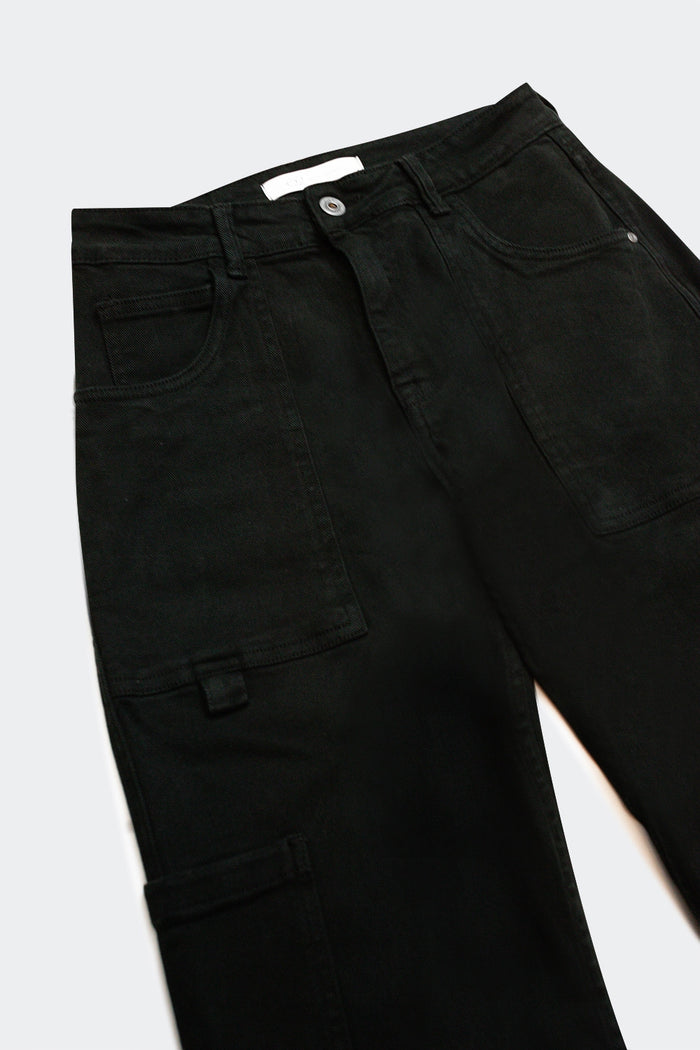Straight Leg Cargo Pants in Black - Coloured Jeans