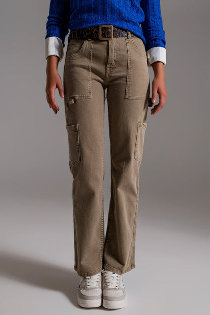 Straight Leg Cargo Pants in brown beige - trousers, Coloured Jeans