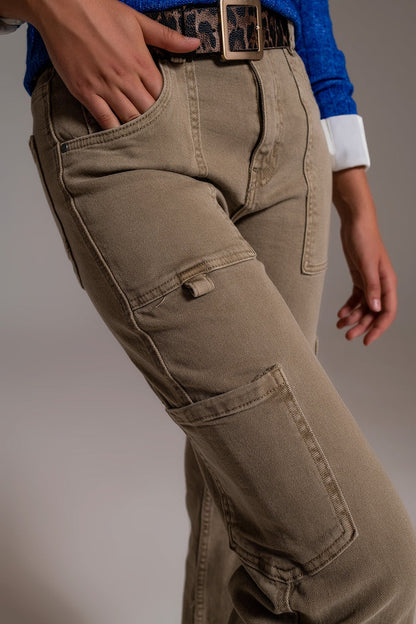 Straight Leg Cargo Pants in brown beige - trousers, Coloured Jeans