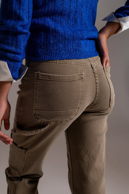 Straight Leg Cargo Pants in brown beige - trousers, Coloured Jeans