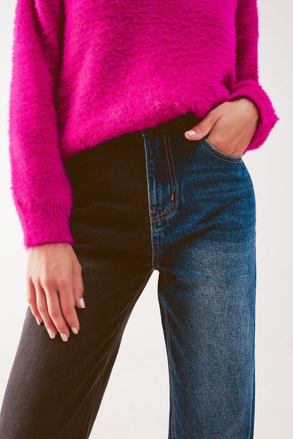 Straight leg color block jeans - Denim