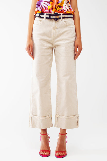 Straight Leg Jeans with Cropped Hem in beige - Coloured Jeans