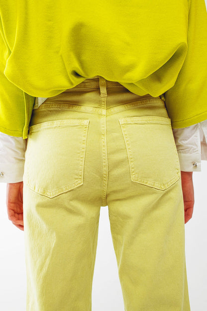 Straight Leg Jeans with Cropped Hem in Lime Green - Coloured Jeans