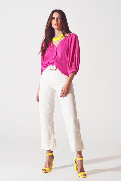 Straight Leg Jeans with Cropped Hem in White - Coloured Jeans