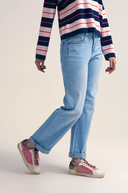 Straight-Leg Light Blue Jeans - Denim