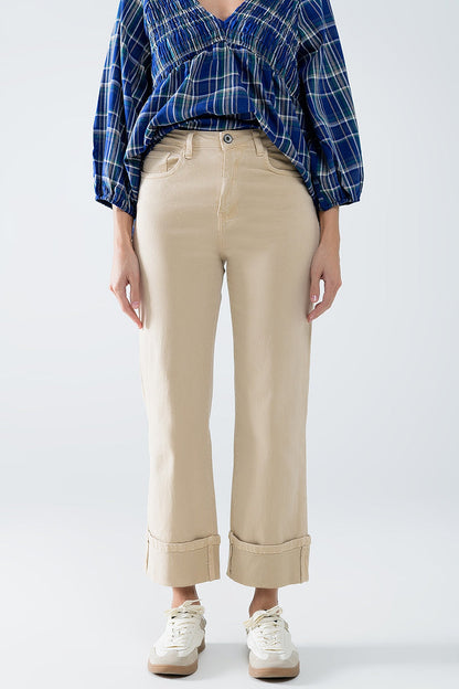 Straight leg Pants with cropped hem in dark beige - Coloured Jeans