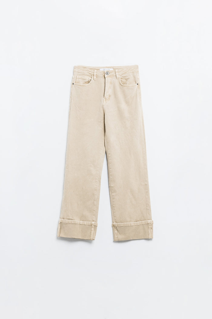 Straight leg Pants with cropped hem in dark beige - Coloured Jeans