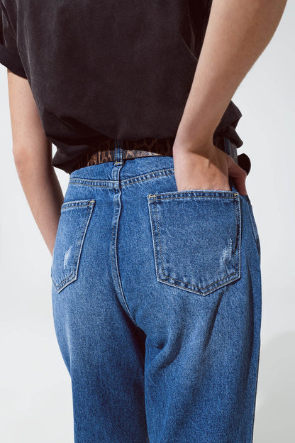 Straight leg ripped jeans with gold metallic glow - Denim