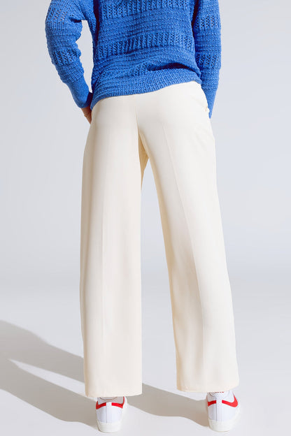 Straight Leg Trousers With Side Pockets and Darts in Cream - trousers