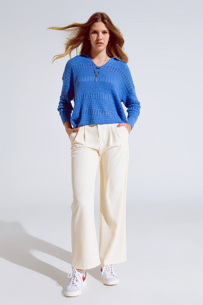 Straight Leg Trousers With Side Pockets and Darts in Cream - trousers