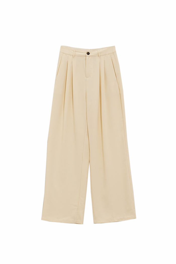 Straight Leg Trousers With Side Pockets and Darts in Cream - trousers
