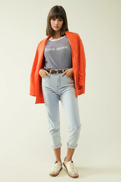 Straight light blue jean with hem and five pockets - Denim