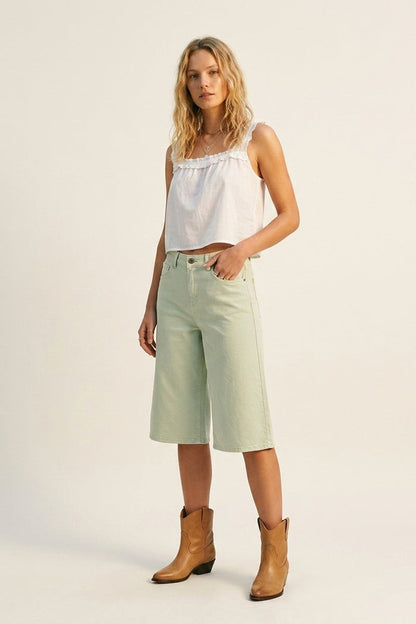 Stretch-denim Bermuda shorts in Mint Green - trousers
