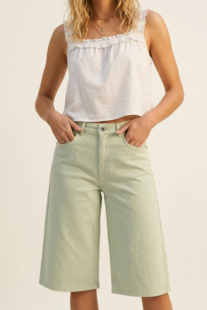 Stretch-denim Bermuda shorts in Mint Green - trousers