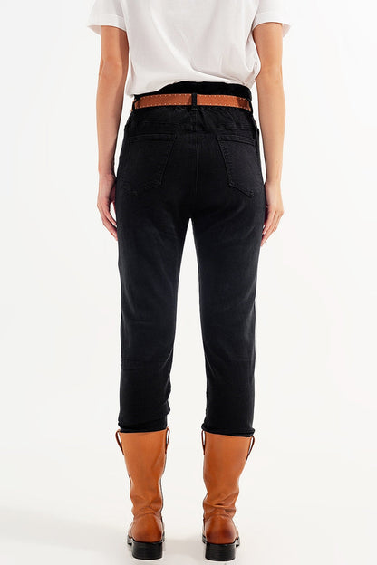 Stretch paperbag waist straight Jeans in black - Coloured Jeans