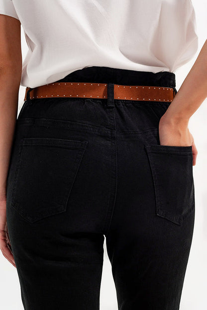 Stretch paperbag waist straight Jeans in black - Coloured Jeans