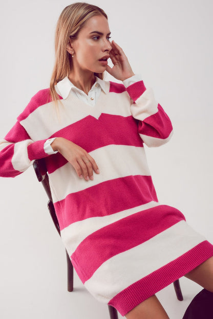 Stripe jumper dress in fuchsia - dress
