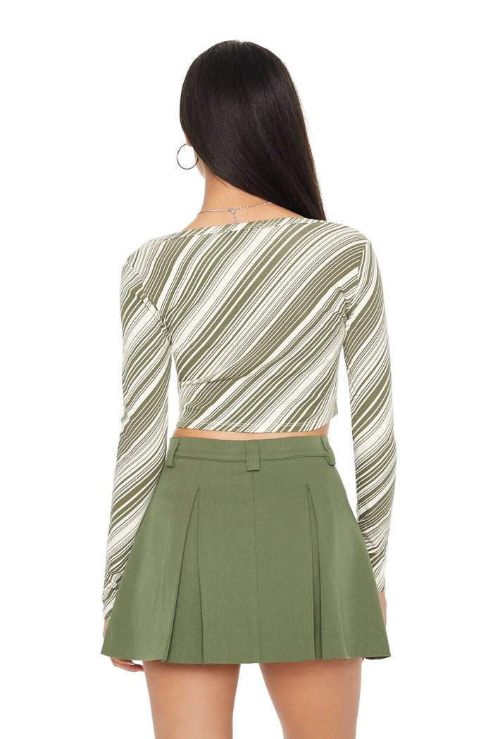 Striped Button-Front Crop Top